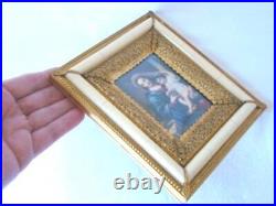Antique Painting Religious MADONNA & Child, Ornate Filigree Frame, Italy