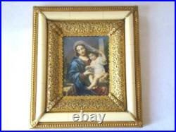 Antique Painting Religious MADONNA & Child, Ornate Filigree Frame, Italy