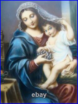 Antique Painting Religious MADONNA & Child, Ornate Filigree Frame, Italy