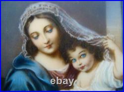Antique Painting Religious MADONNA & Child, Ornate Filigree Frame, Italy
