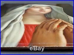 Antique Painting The Virgin Mary Oil Panel Original Old Vintage