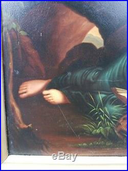 Antique Painting on metal The Pentitent Mary Magdalene, after Pompeo Batoni