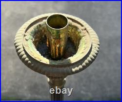 Antique Pair Brass Candlesticks with Religious Motif Jesus Altar 21