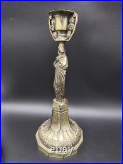 Antique Pair Neo-Gothic Silver Plate Figural Candlesticks Virgin Mary & St John