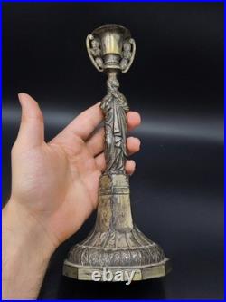 Antique Pair Neo-Gothic Silver Plate Figural Candlesticks Virgin Mary & St John