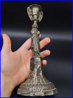 Antique Pair Neo-Gothic Silver Plate Figural Candlesticks Virgin Mary & St John