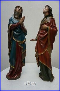 Antique Pair Of Wood Carved Polychrome Religious Statues