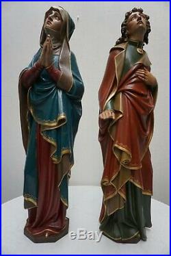 Antique Pair Of Wood Carved Polychrome Religious Statues
