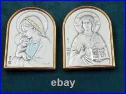 Antique Pair of Christian Religious Sterling Silver Easel Icon's Mary & Jesus