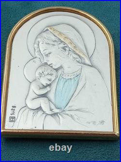 Antique Pair of Christian Religious Sterling Silver Easel Icon's Mary & Jesus