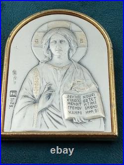 Antique Pair of Christian Religious Sterling Silver Easel Icon's Mary & Jesus