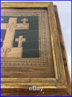 Antique Paper Punch Sampler Religious Crosses Tramp Art Rare