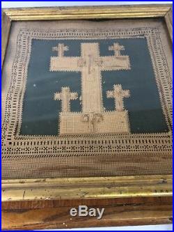 Antique Paper Punch Sampler Religious Crosses Tramp Art Rare
