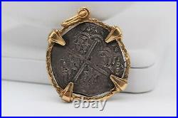 Antique Pendant Religious Christian Sterling Silver Coin & 14K Yellow Gold 16.7g