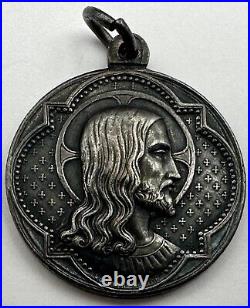 Antique Penin Poncet French Catholic Pendant Religious Medal Jesus Mary Lourdes