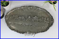 Antique Pewter religious Last supper WAll panel plaque