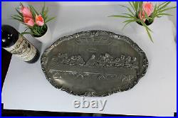 Antique Pewter religious Last supper WAll panel plaque