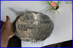 Antique Pewter religious Last supper WAll panel plaque