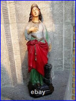 Antique Plaster Religious Christian Saint St Barbara Altar Chapel Statue Figure
