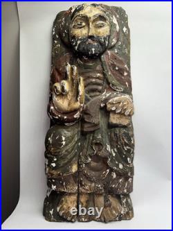 Antique Plaster & Wood Carving of Jesus withScroll Religious Relic of Spain 22