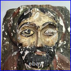 Antique Plaster & Wood Carving of Jesus withScroll Religious Relic of Spain 22