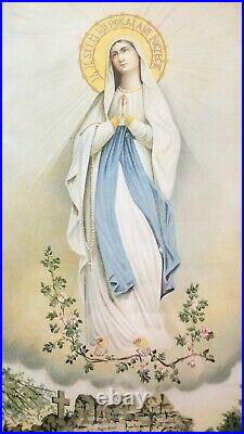 Antique Polish Virgin Mary I am the Immaculate Conception Lithograph 22x18.5
