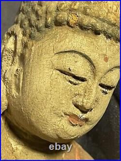Antique Polychrome Carved & Painted Buddha Sculpture nice old surface