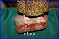 Antique Polychrome Wood Carving Woman Carrying Basket Long Dress Religious