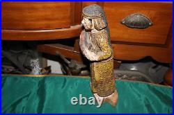 Antique Polychrome Wood Carving Woman Carrying Basket Long Dress Religious