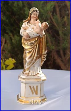 Antique Porcelain Madonna and Child Statue 23cm Gold Gilded Religious Figurine Antique Porcelain Madonna and Child Statue 23cm Gold Gilded Religious Figurine