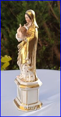 Antique Porcelain Madonna and Child Statue 23cm Gold Gilded Religious Figurine Antique Porcelain Madonna and Child Statue 23cm Gold Gilded Religious Figurine