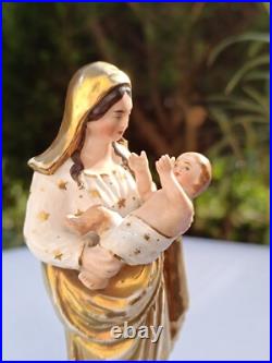 Antique Porcelain Madonna and Child Statue 23cm Gold Gilded Religious Figurine Antique Porcelain Madonna and Child Statue 23cm Gold Gilded Religious Figurine
