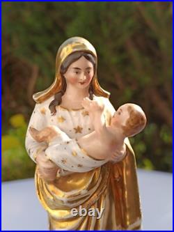 Antique Porcelain Madonna and Child Statue 23cm Gold Gilded Religious Figurine Antique Porcelain Madonna and Child Statue 23cm Gold Gilded Religious Figurine
