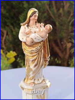 Antique Porcelain Madonna and Child Statue 23cm Gold Gilded Religious Figurine Antique Porcelain Madonna and Child Statue 23cm Gold Gilded Religious Figurine