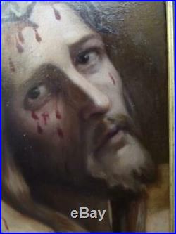 Antique Pre-Raphaelite Oil Painting of Christ with Crown of Thorns by AUDOIRE