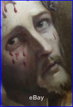 Antique Pre-Raphaelite Oil Painting of Christ with Crown of Thorns by AUDOIRE