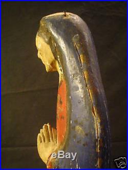 Antique Primitive Carved Wooden Statue Religious Artifact Mary