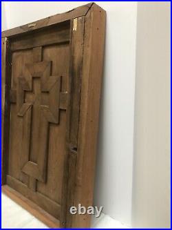 Antique Primitive Church Salvage Religious Wooden Cross FROM CHAIR ALTAR