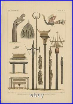 Antique Print with Religious Items from Borneo, Indonesia