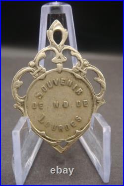 Antique Rare Brass Medal of Our Lady of Lourdes French Catholic Devotional