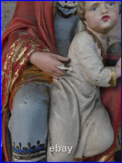 Antique Rare Ceramic chalk MAdonna child statue on globe religious