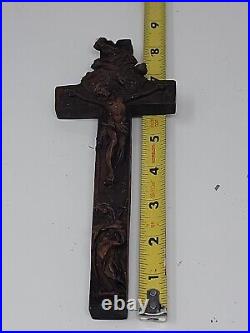Antique Rare Hand Carved Wood Religious Relic Cross