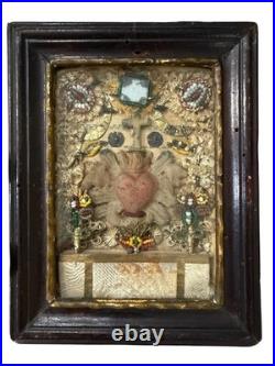 Antique Rare Paperolles Reliquary Religious Sacred Heart Of Jesus Travel