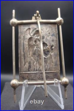 Antique Rare Silverplate Guardian Angel Religious Small Plaque Icon Ex 23 by SJ