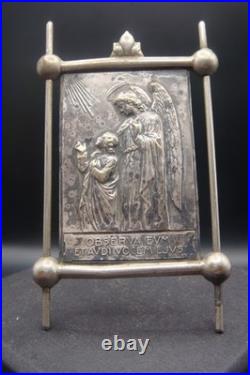 Antique Rare Silverplate Guardian Angel Religious Small Plaque Icon Ex 23 by SJ