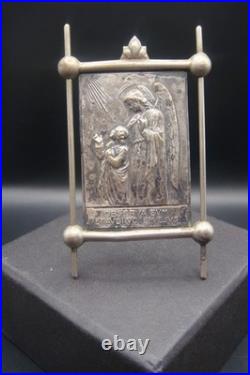 Antique Rare Silverplate Guardian Angel Religious Small Plaque Icon Ex 23 by SJ