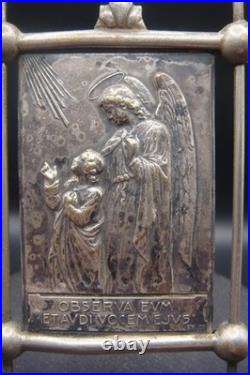Antique Rare Silverplate Guardian Angel Religious Small Plaque Icon Ex 23 by SJ