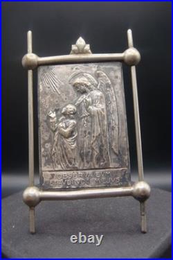 Antique Rare Silverplate Guardian Angel Religious Small Plaque Icon Ex 23 by SJ