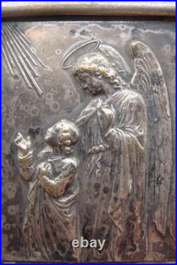 Antique Rare Silverplate Guardian Angel Religious Small Plaque Icon Ex 23 by SJ