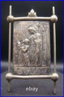 Antique Rare Silverplate Guardian Angel Religious Small Plaque Icon Ex 23 by SJ
